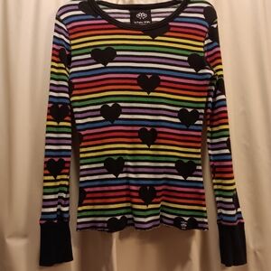 Y2K Victoria's Secret L/S Rainbow Striped With Hearts Shirt. Size Medium